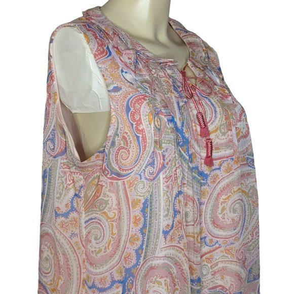 Tommy Hilfiger sleeveless ruffle collar Pastel Paisley Summer Shift Dress L - Picture 8 of 12